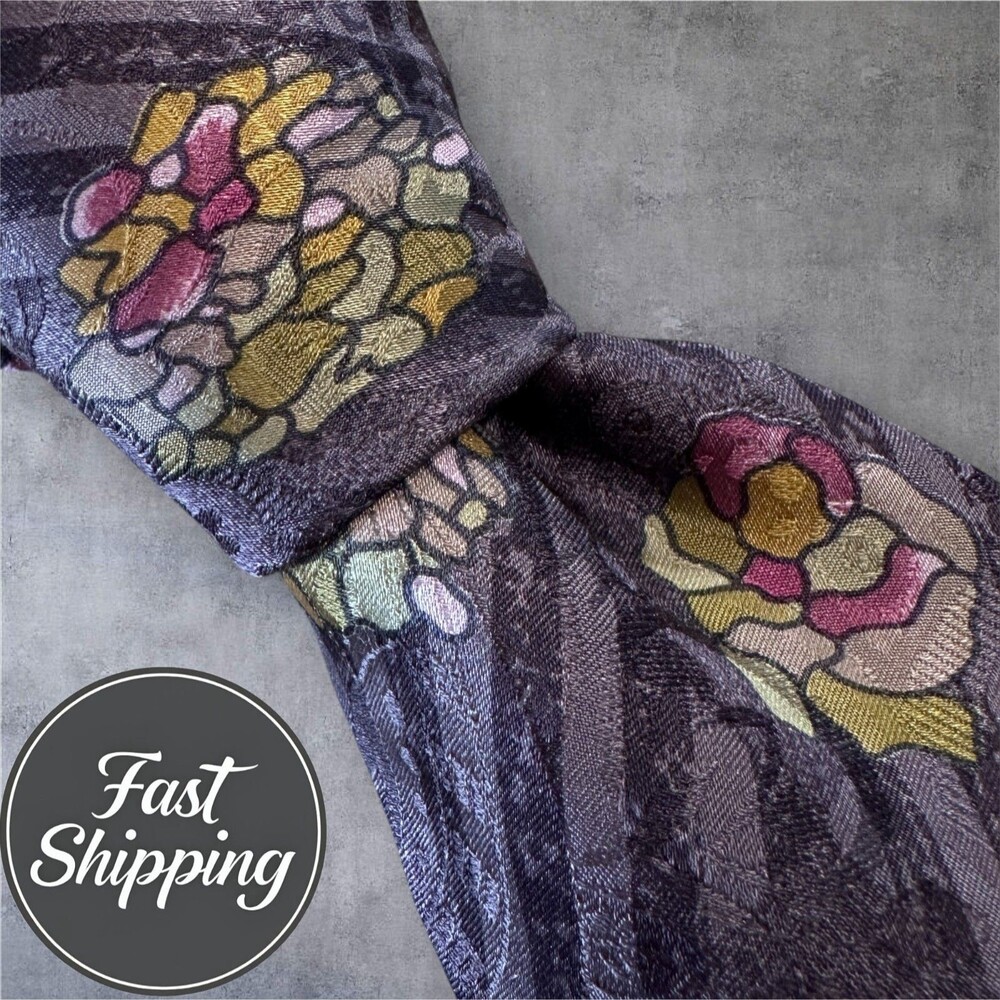 Vintage CANALI Silk Tie Necktie Purple Floral Geometric Striped MADE IN ITALY